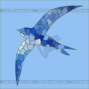 Swallow bird blue color mosaic - vector clipart