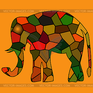 Golden framed elephant in light rays - vector image