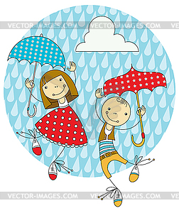 Children under umbrellas - vector image