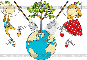 Children Plant for Planet - vector clip art