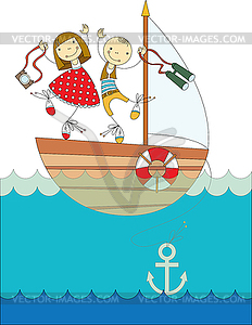 Trip on yacht - vector clip art