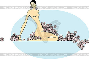 Model sitting in roses - vector clipart