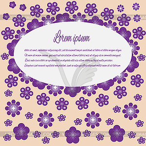 Invitation card with abstract violet flowers - vector image