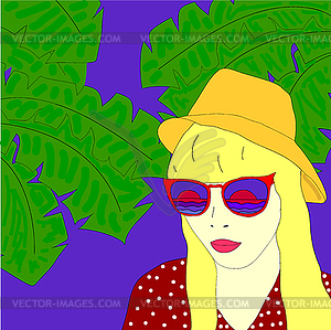 Girl with hat and sunglasses - vector clipart