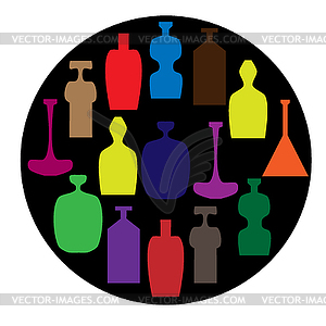 Colorful bottles in cirkle - vector clip art