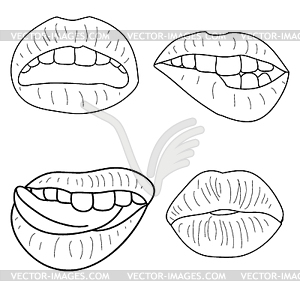 Набор из четырех контуров сексуальные губы - векторизованное изображение клипарта