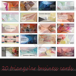 Collection of 20 triangular business cards - vector clip art