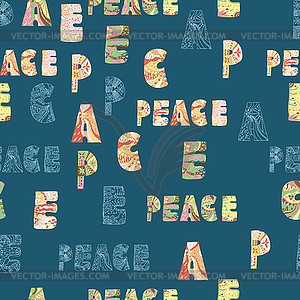 Seamless pattern with colorful peace letters - vector clip art