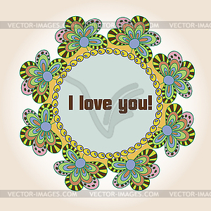 Invitation card with doodle flowers - vector image