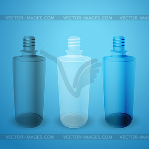 Matte and glossy bottles on blue background - vector EPS clipart