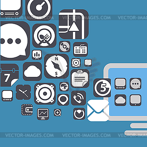 Flying web graphic interface icons - vector clipart