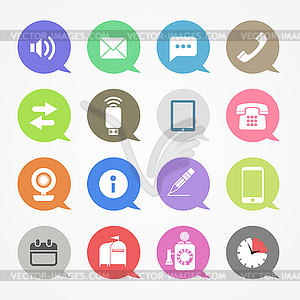 Communication web icons set in color speech clouds - vector image