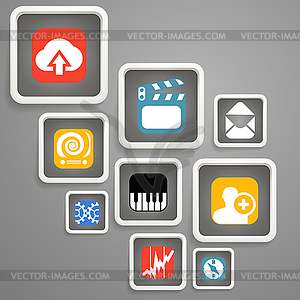 Web media icons in square blocks - vector clip art