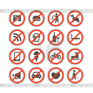 Urban prohibition signs collection - vector image