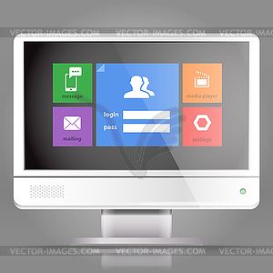 Современные ЖК-монитор с интерфейсом плитки - графика в векторном формате