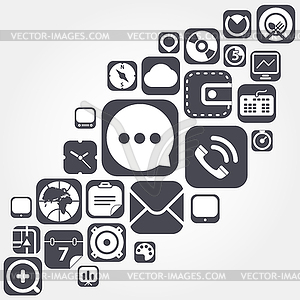 Flying web graphic interface icons - vector clipart