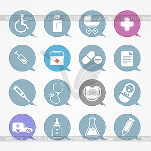 Medicine web icons set in color speech clouds - vector clipart