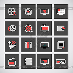 Cinema web silhouettes on grey buttons - vector image