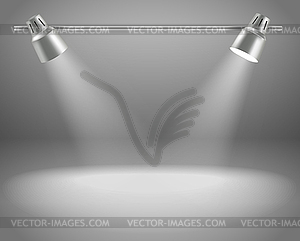 Photorealistic bright stage with projectors. - vector image