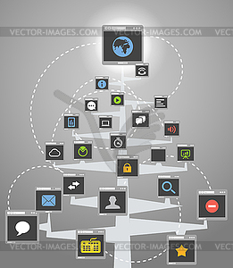 Абстрактные интернет-сообщество дерева схемы - векторное графическое изображение