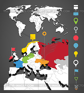 Карта мира инфографики шаблон с иконок - векторный клипарт EPS