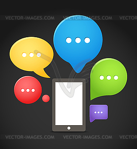 Modern mobile phone with group of color speech - vector clipart