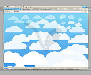 Opened browser window template with clouds - royalty-free vector clipart