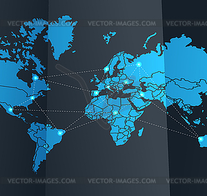 Social network abstract scheme on Earth map - vector EPS clipart