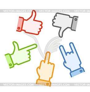 Silhouettes of different color hand gestures b - vector clipart