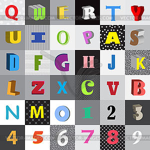 Set of letters in color squares - vector clipart