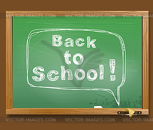 School desk with message in speech cloud. Back to - vector image
