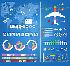 Flight infographics. Civil airplanes trajectories o - vector clipart