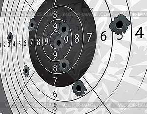 Gun bullet`s holes on paper target in perspective - vector image