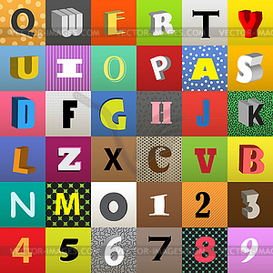 Set of letters in color squares - vector clip art