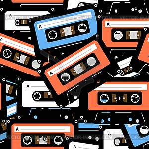 Vintage analogue music recordable cassettes. - vector clipart