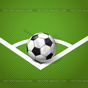 Soccer ball lying on corner of game field - vector image