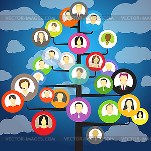 Абстрактное дерево сообщества с аватарами членов - клипарт в векторе