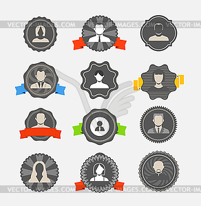 Modern avater icons on vintage labels collection - vector clipart