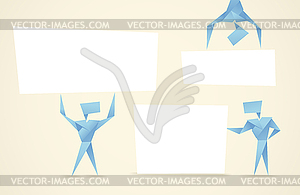 Abstract origami men with paper banners. Template - stock vector clipart