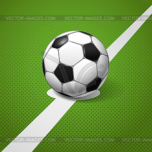 Soccer ball lying on center of game field - royalty-free vector clipart