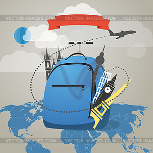 Touristic backpack with presents - vector clipart