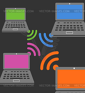 Laptop wireless connection composition - vector image