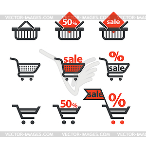 Dicsount icons with shopping cart and trolley - vector clip art