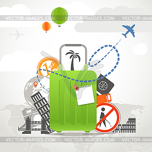 Vacation travelling composition concept with green - vector clip art