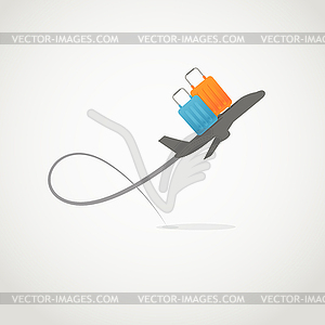 Vacation . Jet with two color bags - royalty-free vector clipart
