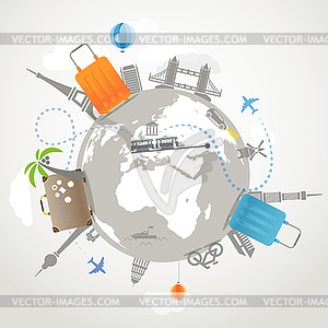 Travel . Transportation and famous sights - vector clip art