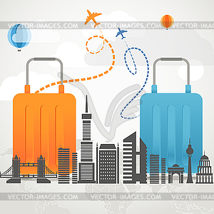 Vacation travelling composition concept with two - vector image