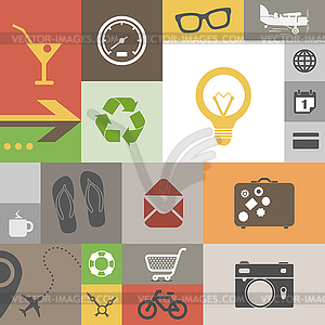 Vintage style squares with icons - vector image