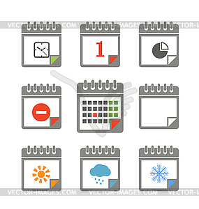 Different styles of color calendar icons collection - vector image
