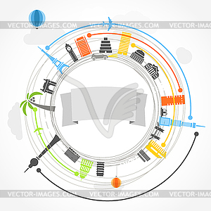Travel with color traces of modern plan - vector image